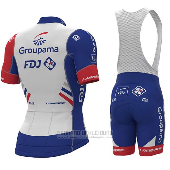 2018 Fahrradbekleidung Groupama FDJ PRS Wei und Blau Trikot Kurzarm und Tragerhose